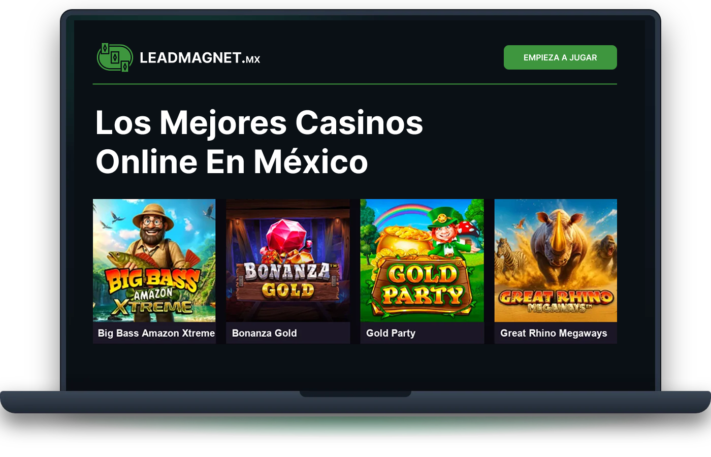 Casino online en México: tragamonedas, ruleta en vivo, blackjack y apuestas deportivas en una laptop